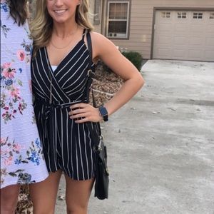 Black and White Striped Romper